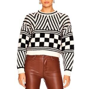 Mother Crewneck Cropped Sweater Alpaca Wool Blend Graphic Black Print